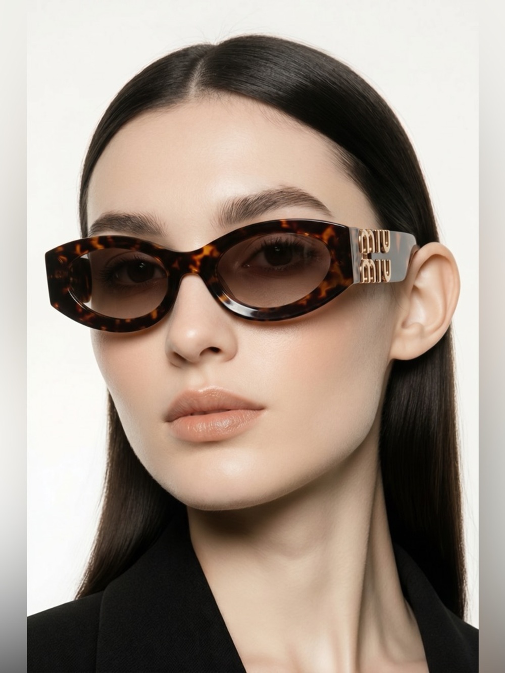 Miu Miu SMU09W Tortoise Shell Sunglasses with Gold Logo
